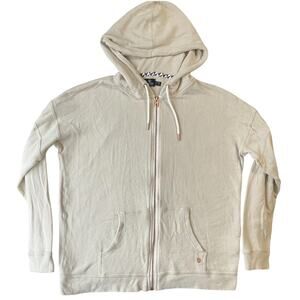 Volcom Women Hoodie Jacket M Beige Lounge Logo Zipper Drawstring Long Sleeve